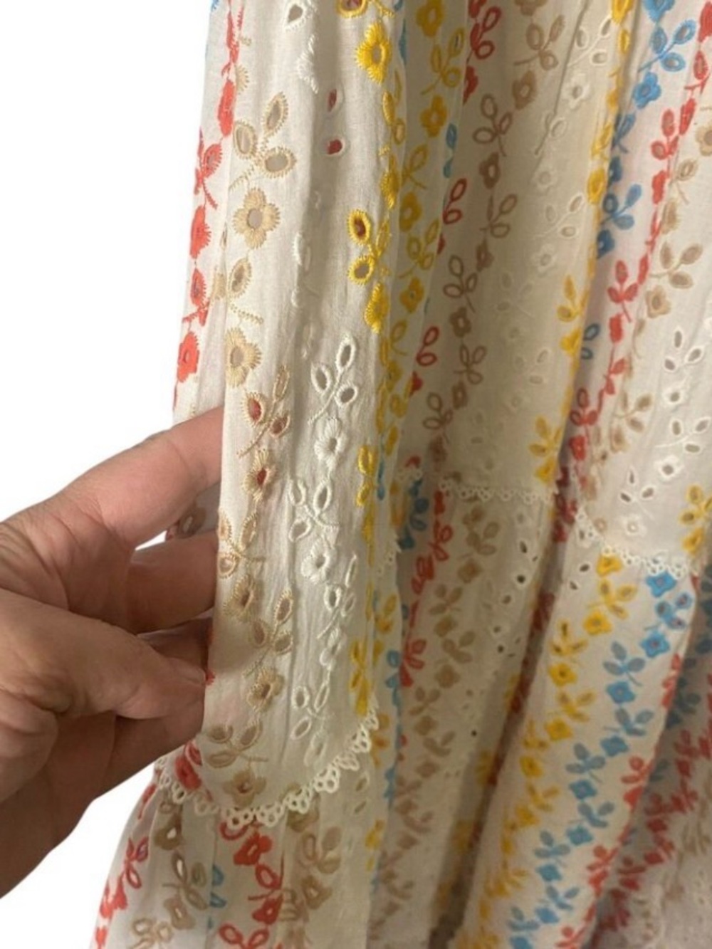 100% Cotton maxi dress Antonio Melani rainbow eyelet design - Picture 9 of 11